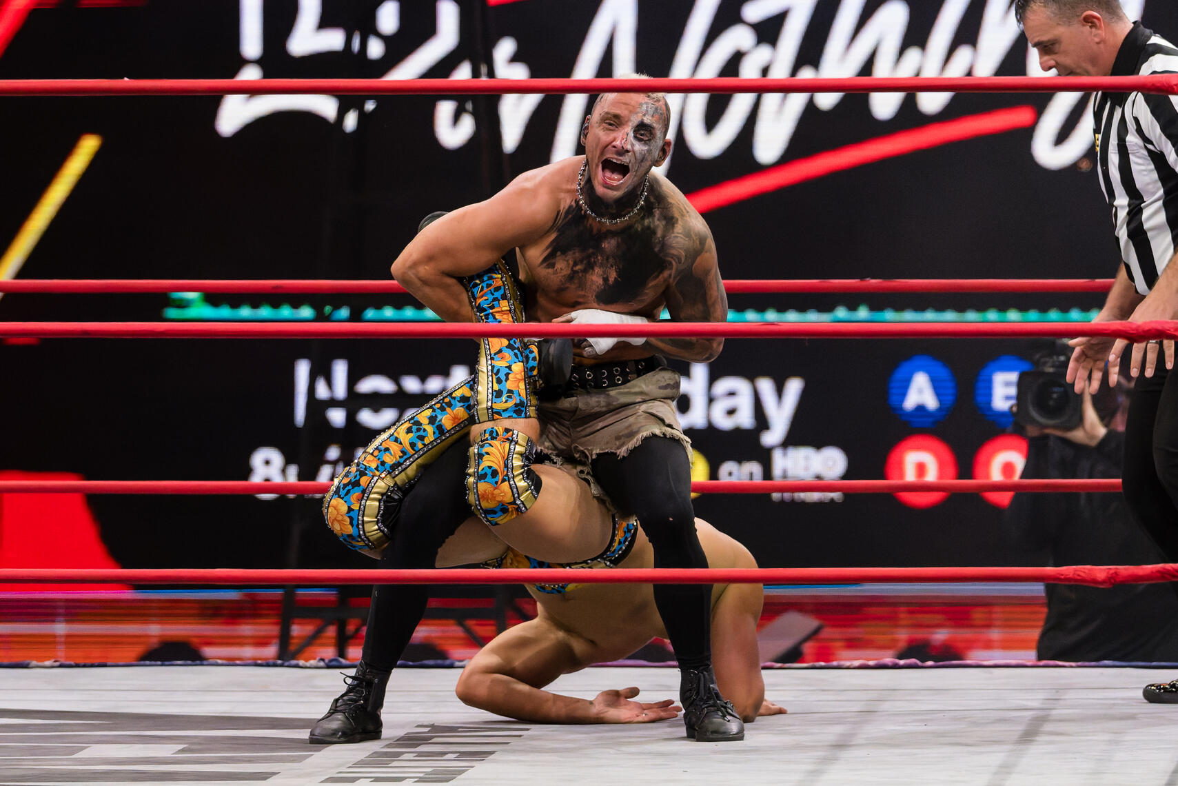 SALISBURY, MD - Darby Allin applies a scorpion leg lock to Sammy Guevara during an AEW Collision event at the Wicomico Civic Center on May 16, 2026.